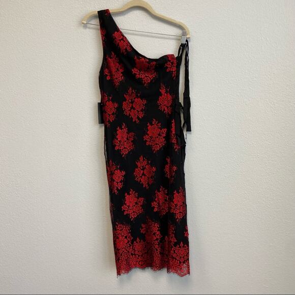 New H:ours One Shoulder Leonardo Lace Dress in Spanish Red Size Small - Picture 2 of 11